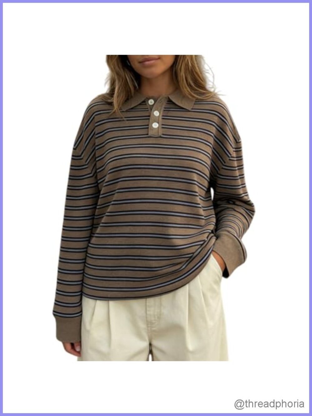Oversized Striped Collared Polo Sweater Women Long Sleeve Preppy Vintage Knit